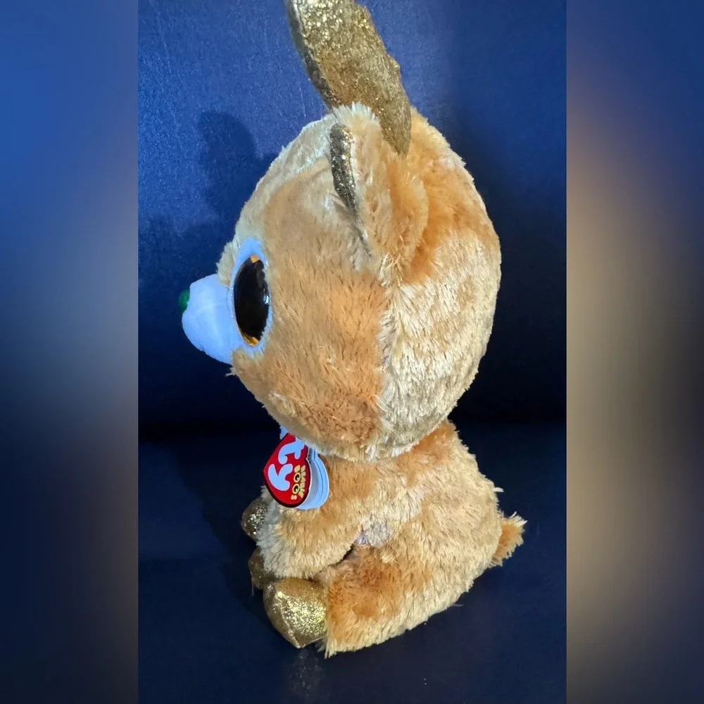 Ty Beanie Glitzy Reindeer Plush Reindeer Toy with Gold Accents
